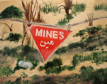 Stories of War_Chris Phillips__Minefield, Bagram Air Base, Afghanistan__Oil on canvas