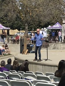 Yosemite Church Pastor Jeff Leis speaks during Easter Sunday service.
