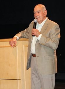 Dr. Alex Saragoza as he presents his second discussion for the ongoing Caminos exhibit at the Arts Center in Merced.